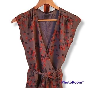 Katherine Hooker Brown Orange Floral Silk Wrap Dress